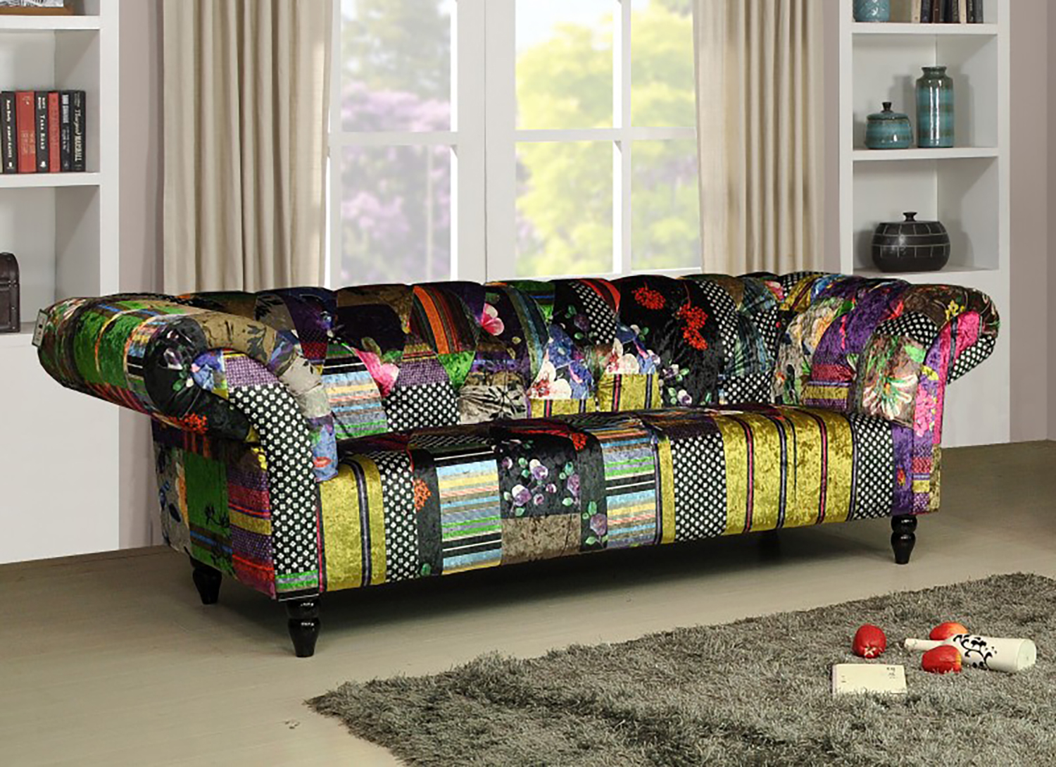 Anna Scroll Chesterfield 3 Seater Luxury Fabric Patchwork Sofa eBay