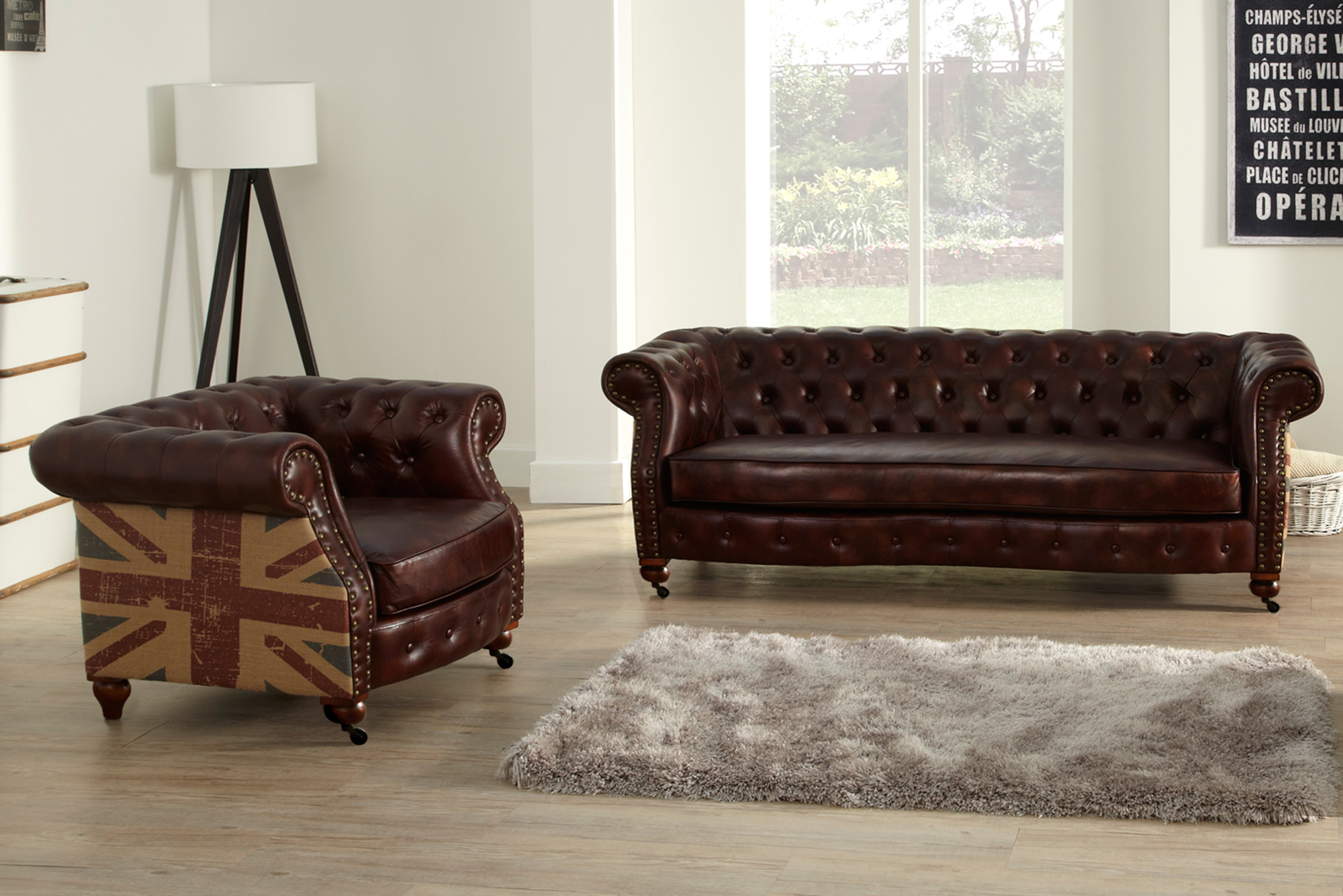 New Chesterfield Flag 3 + 1 Seater Leather Sofa Suite Brown eBay