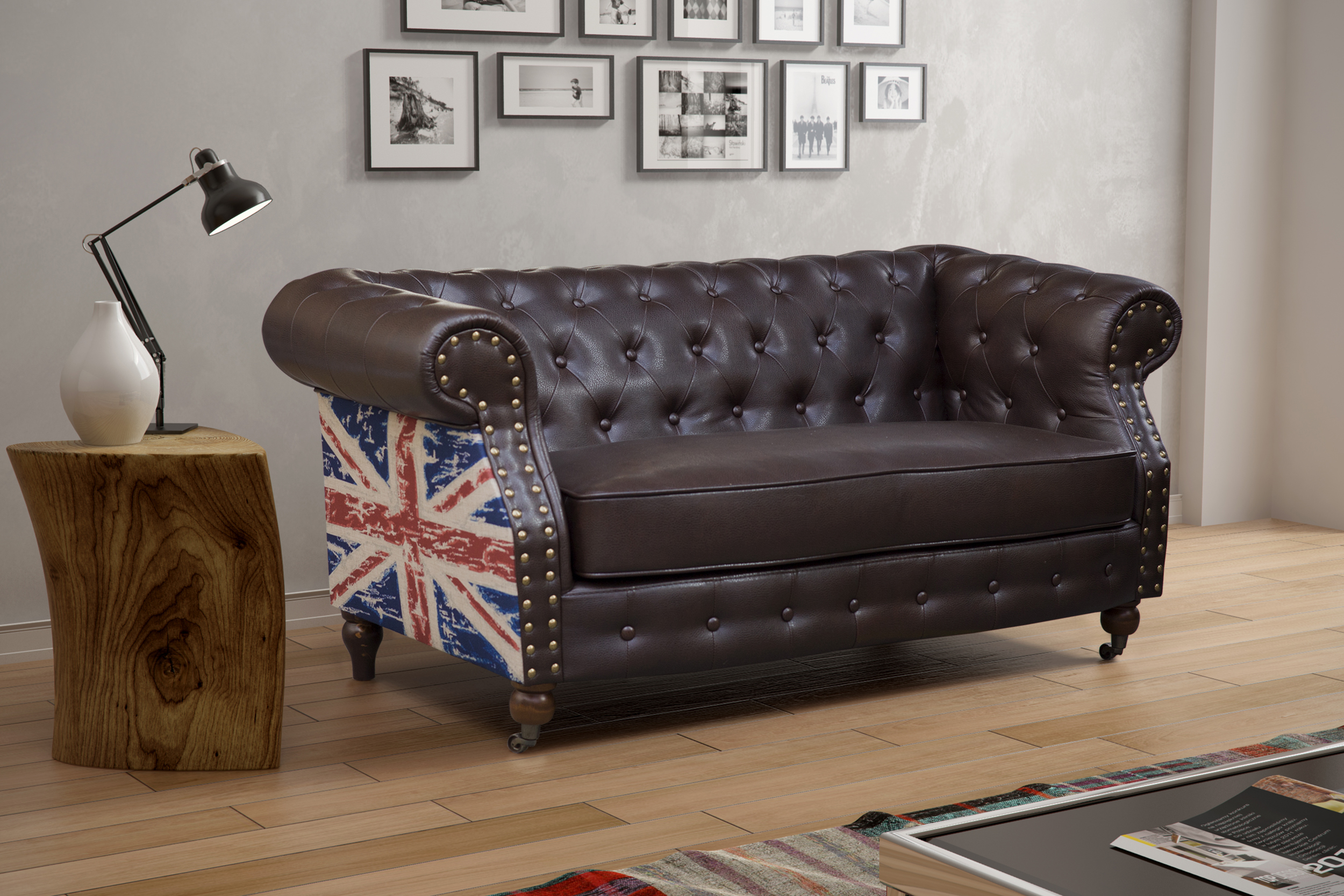 brown leather union jack sofa