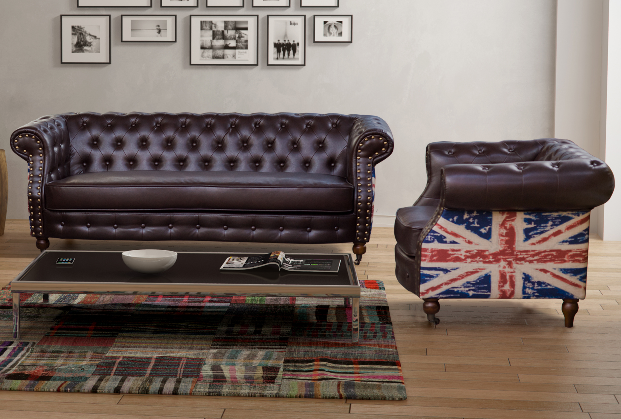 New Chesterfield Flag 3 + 1 Seater Leather Sofa Suite Brown eBay