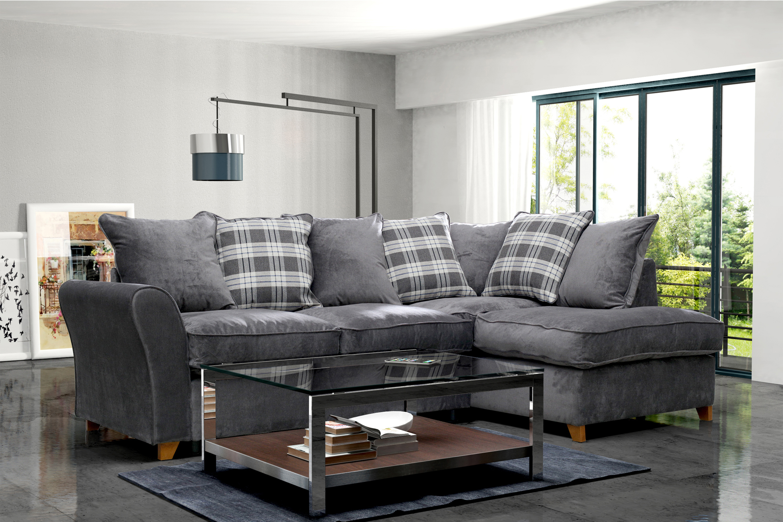 New Jasper Fabric Corner Sofa Right Hand Chaise Dark Grey ...