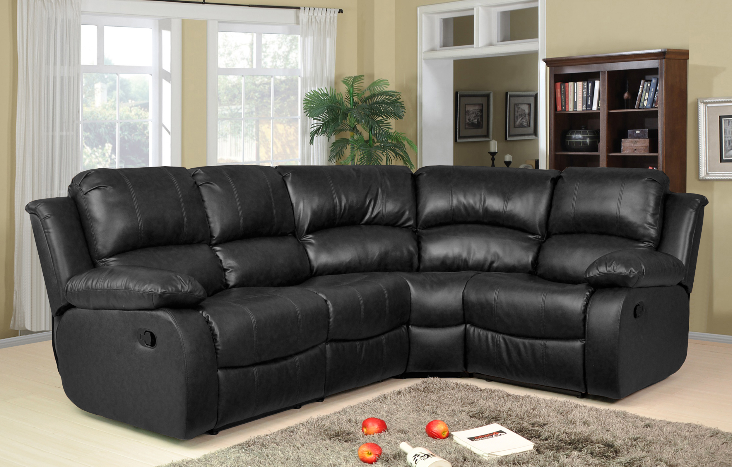 black leather corner recliner sofa