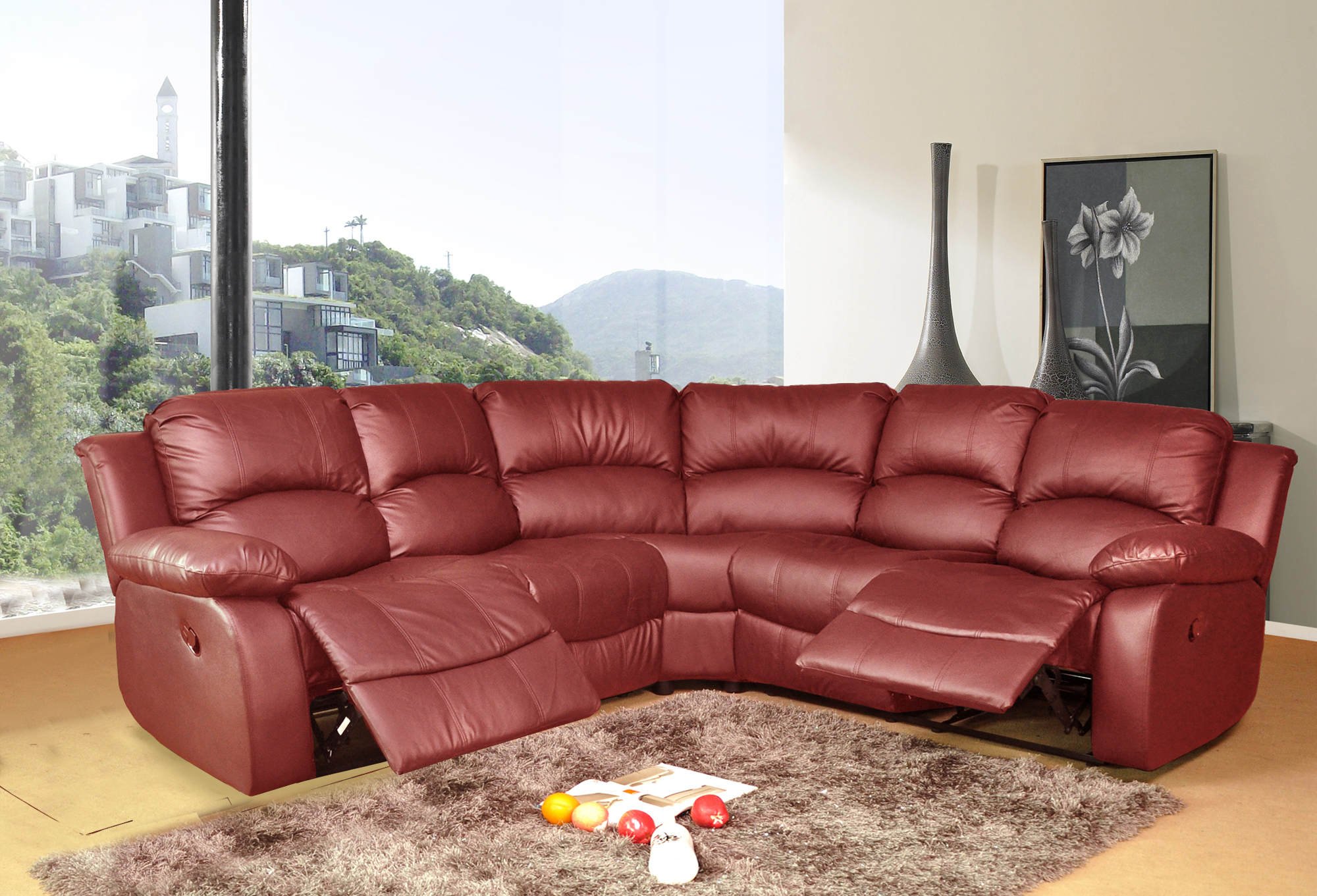 burgundy leather recliner corner sofa